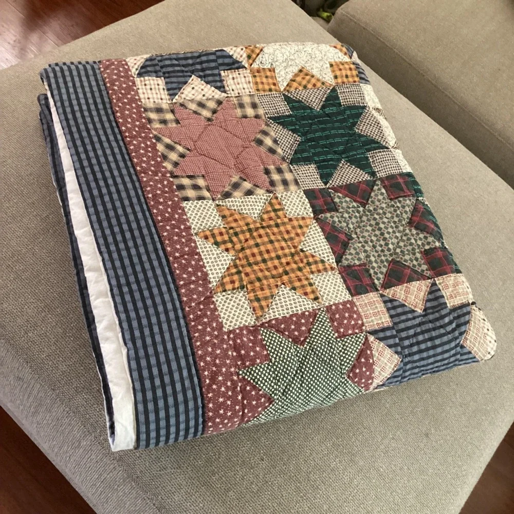 Vintage Handmade Patchwork Star Quilt Multi Color Rustic Full/Queen 86